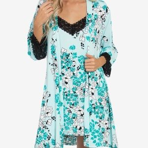 NWT Linea Donatella Printed Chemise & Wrap Robe
